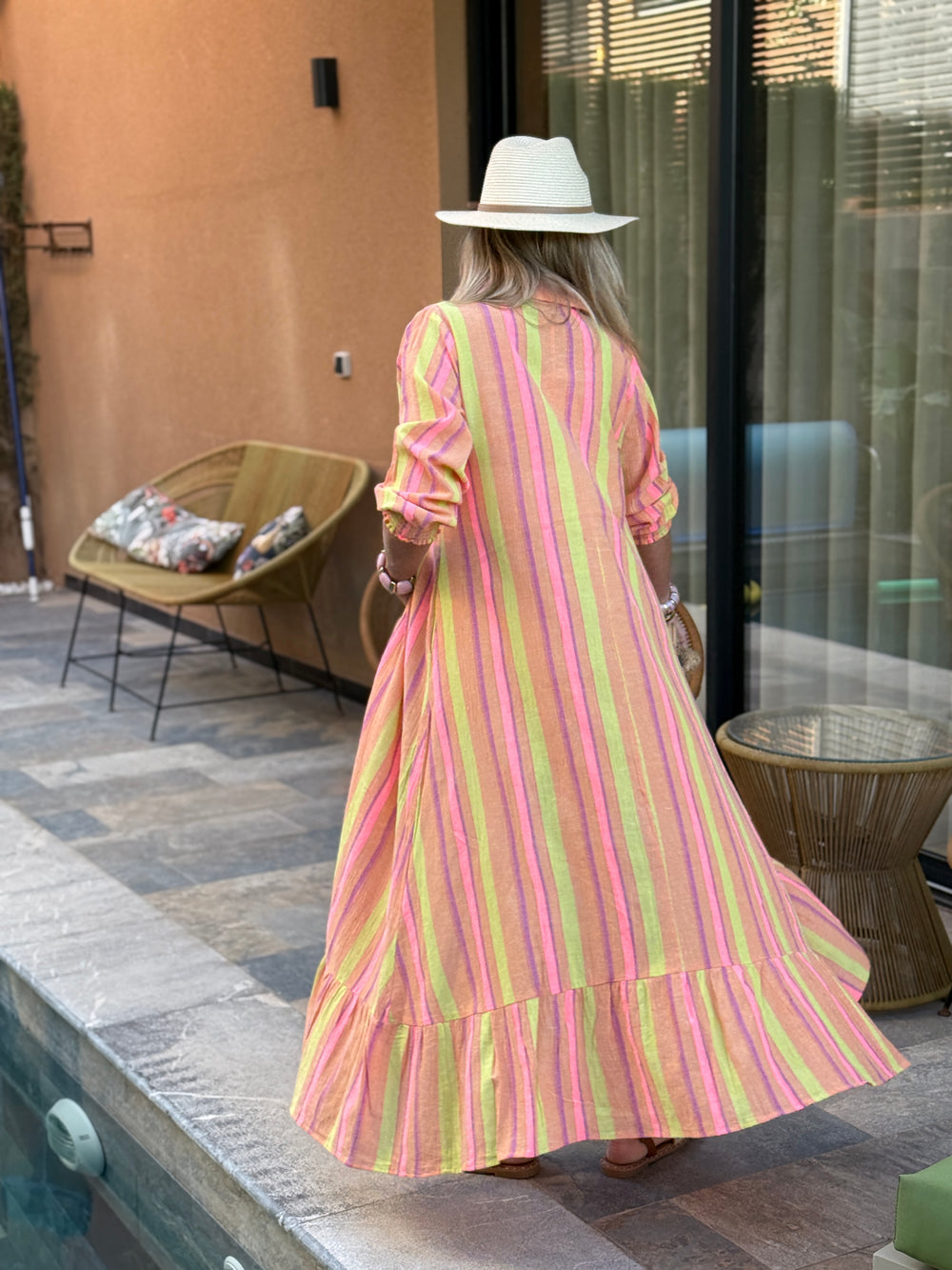 Robe longue rayure Abricot /Jaune  SYMPHONIE