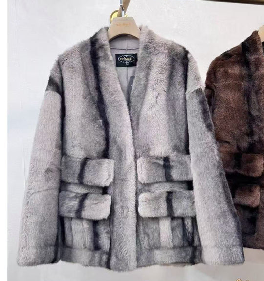 Veste fourrures poches Gris 202217