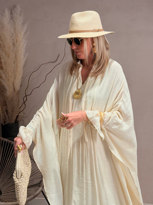 Robe drape volant en Beige JY5216