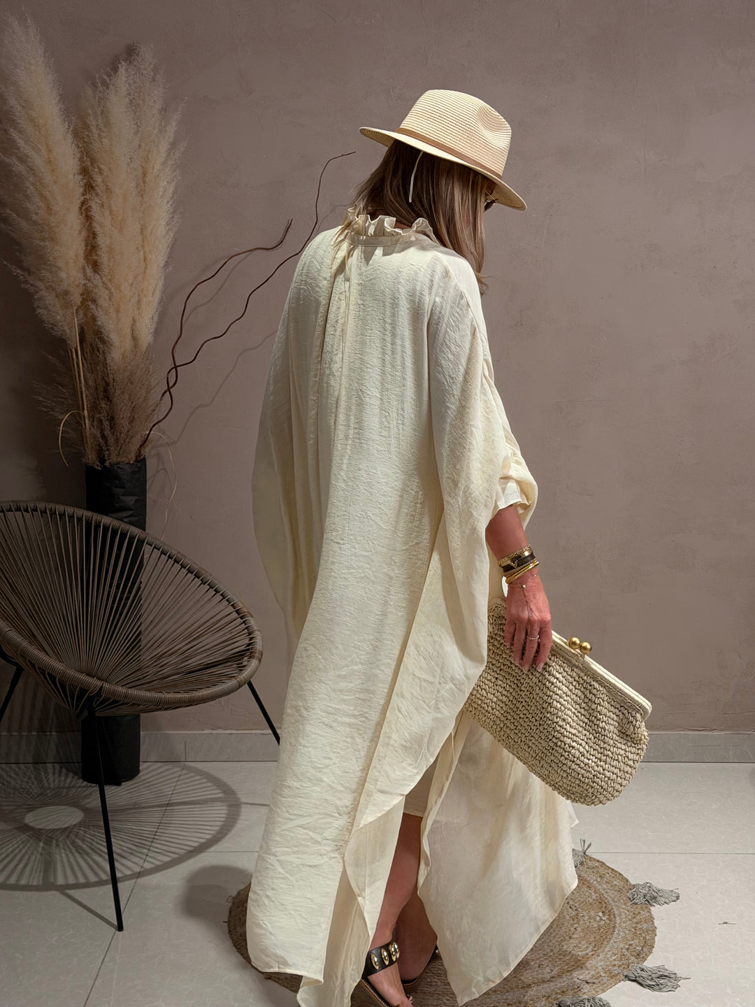 Robe drape volant en Beige JY5216