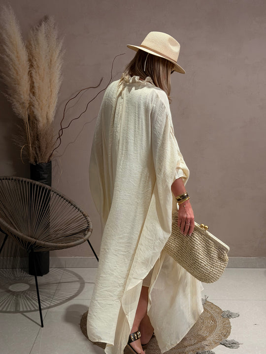 Robe drape volant en Beige JY5216