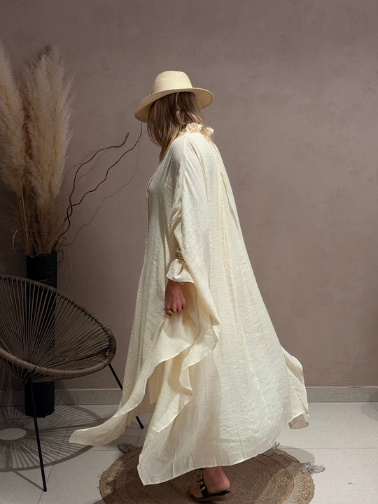 Robe drape volant en Beige JY5216