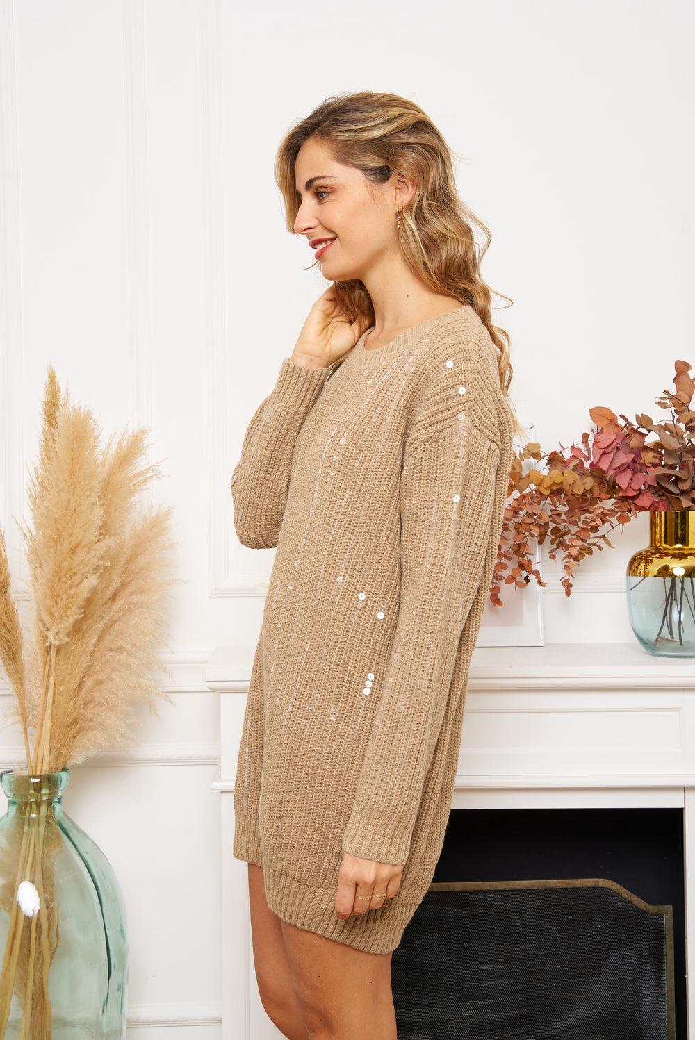 Pull robe aux sequin Camel