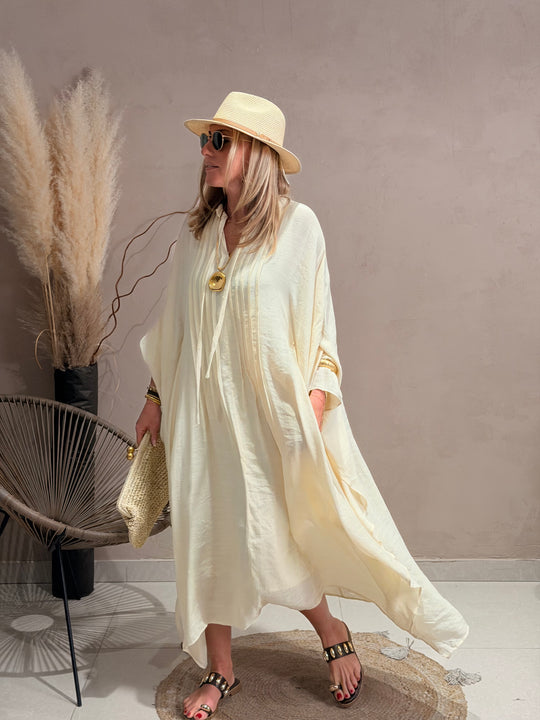 Robe drape volant en Beige JY5216