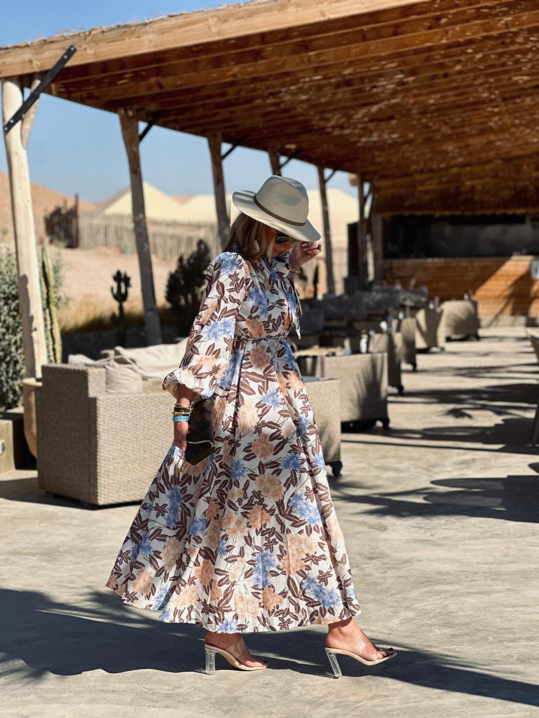 Robe imprimée feuille marron / R6329