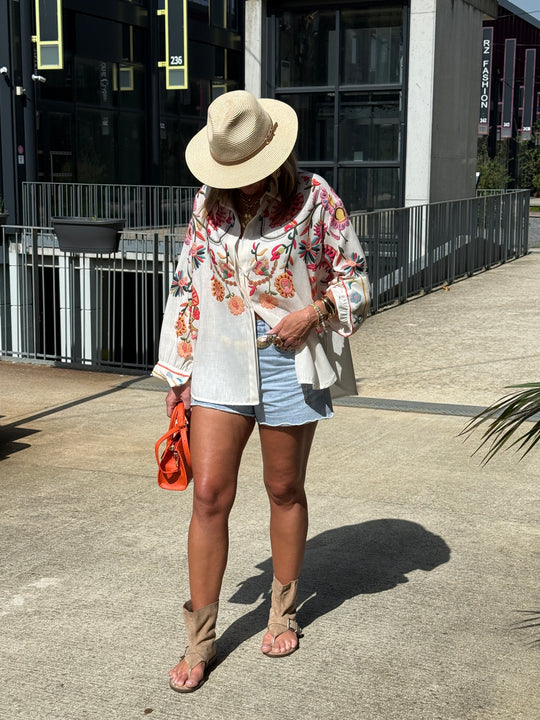Chemise imprimé orange/fuchsia