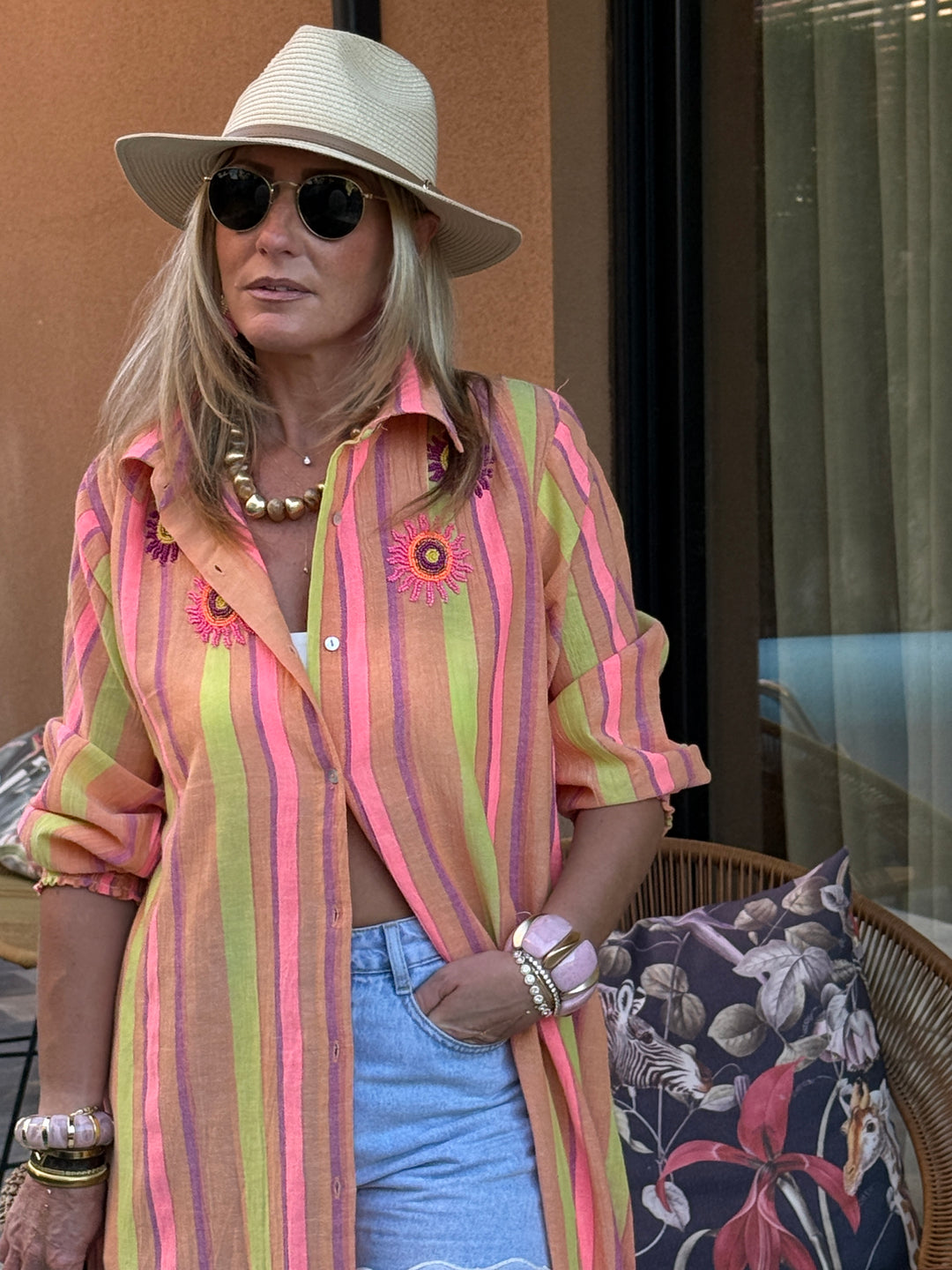 Robe longue rayure Abricot /Jaune  SYMPHONIE