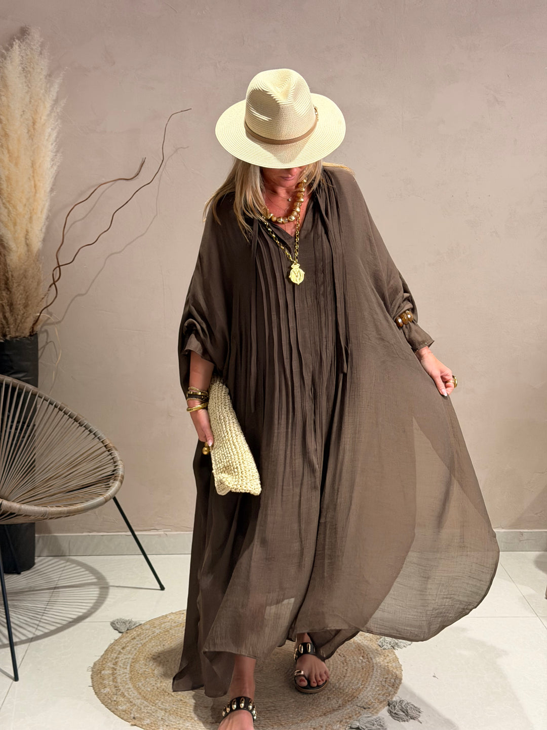 Robe drape volant en choco JY5216