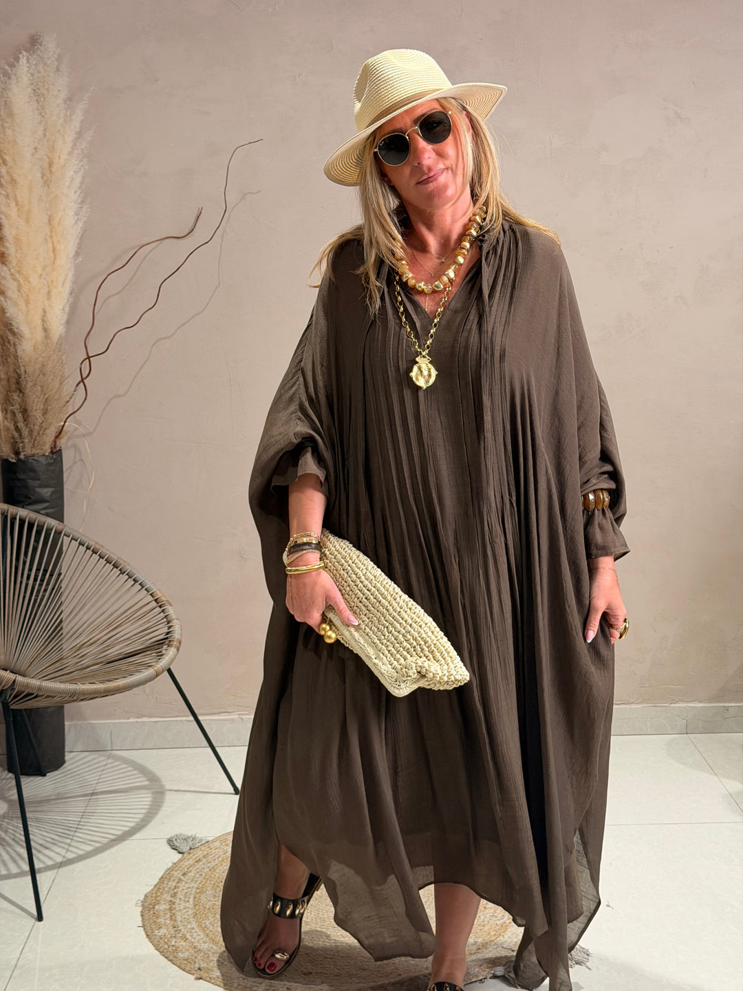 Robe drape volant en choco JY5216