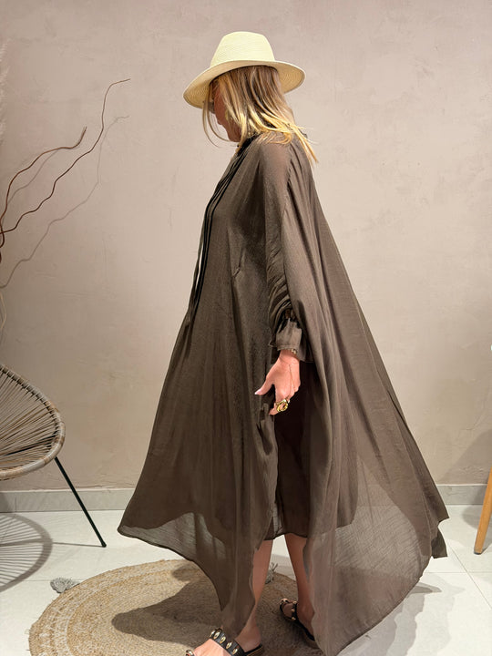 Robe drape volant en choco JY5216