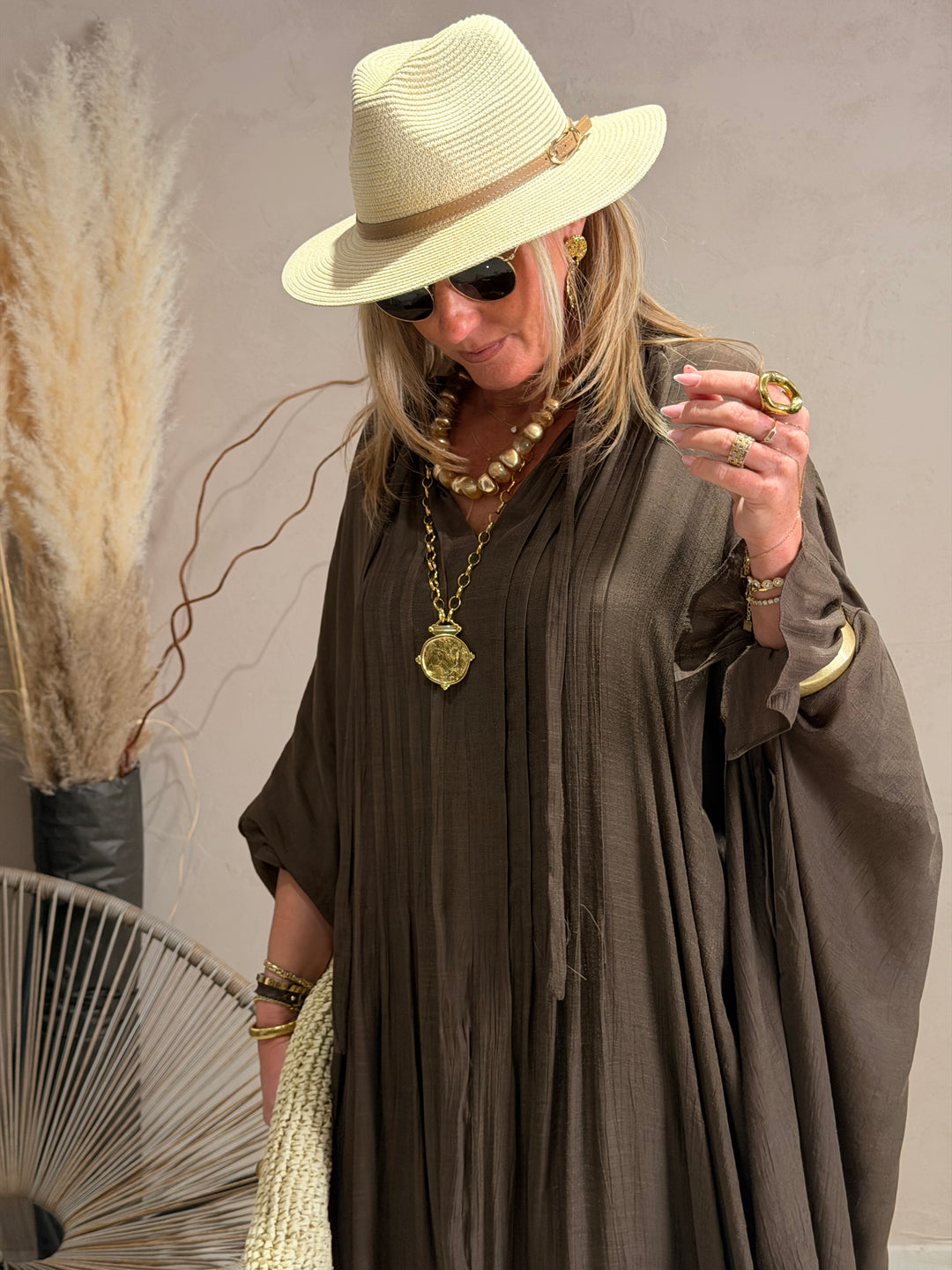 Robe drape volant en choco JY5216