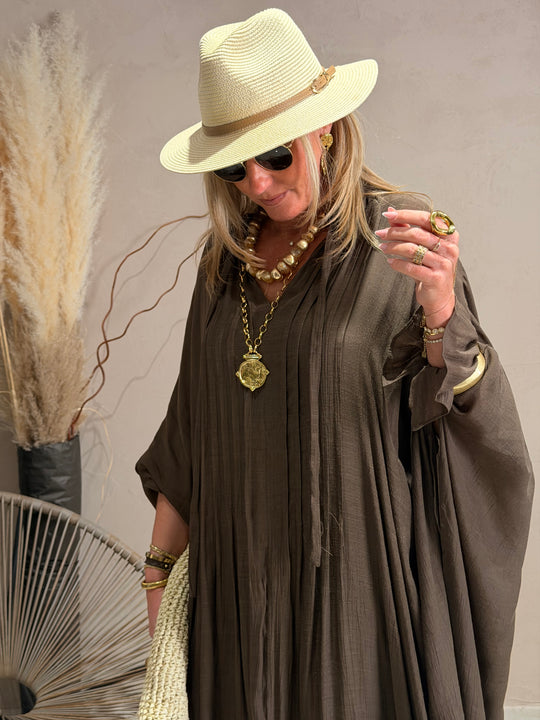 Robe drape volant en choco JY5216