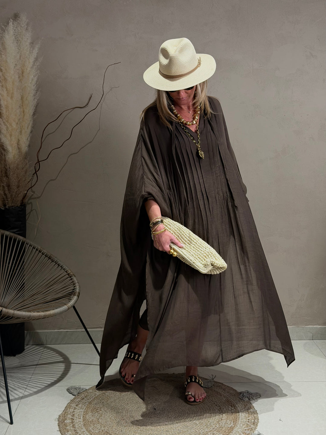 Robe drape volant en choco JY5216