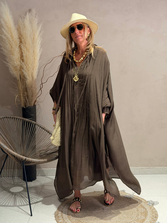 Robe drape volant en choco JY5216