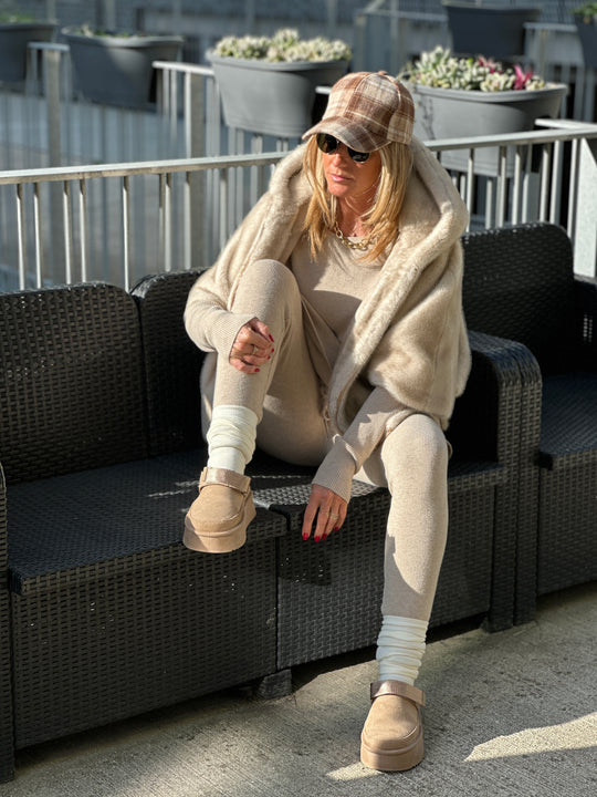 Ensemble maille beige pull loose +legging 909