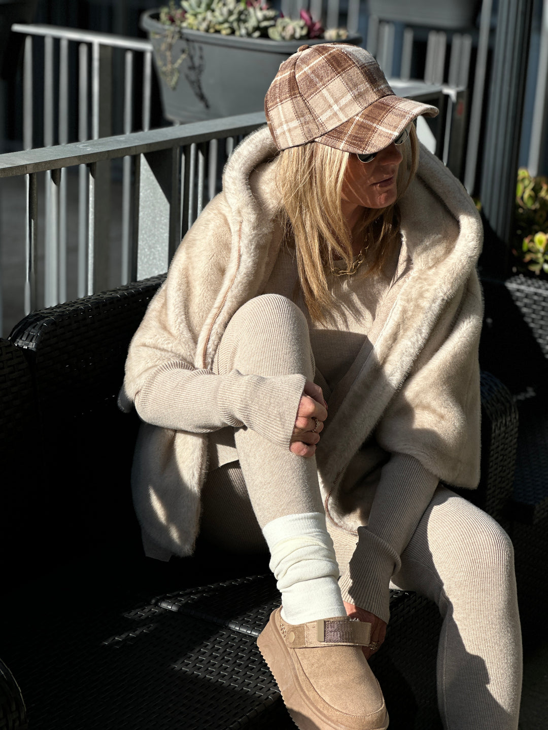 Ensemble maille beige pull loose +legging 909
