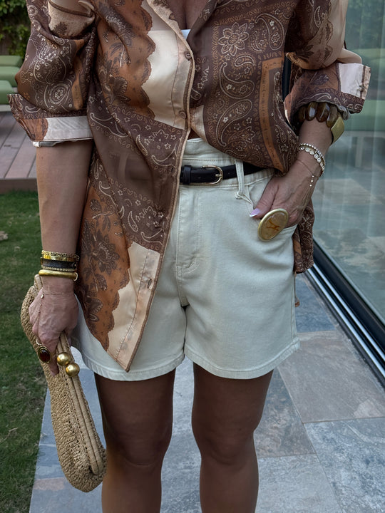 Short jean Beige avec ceinture  DH0038