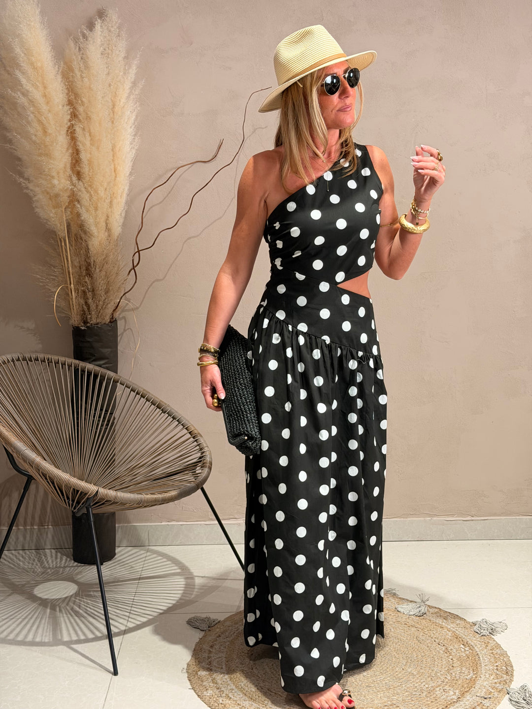 Robe asymétrique à pois Noir M7566