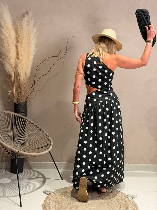 Robe asymétrique à pois Noir M7566