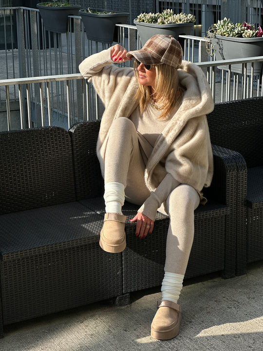 Ensemble maille beige pull loose +legging 909
