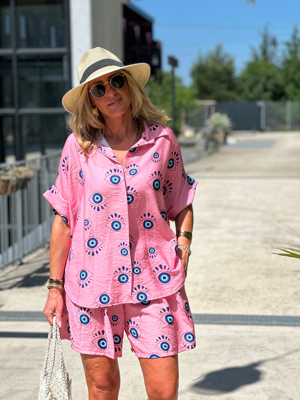 Ensemble chemise short rose œil