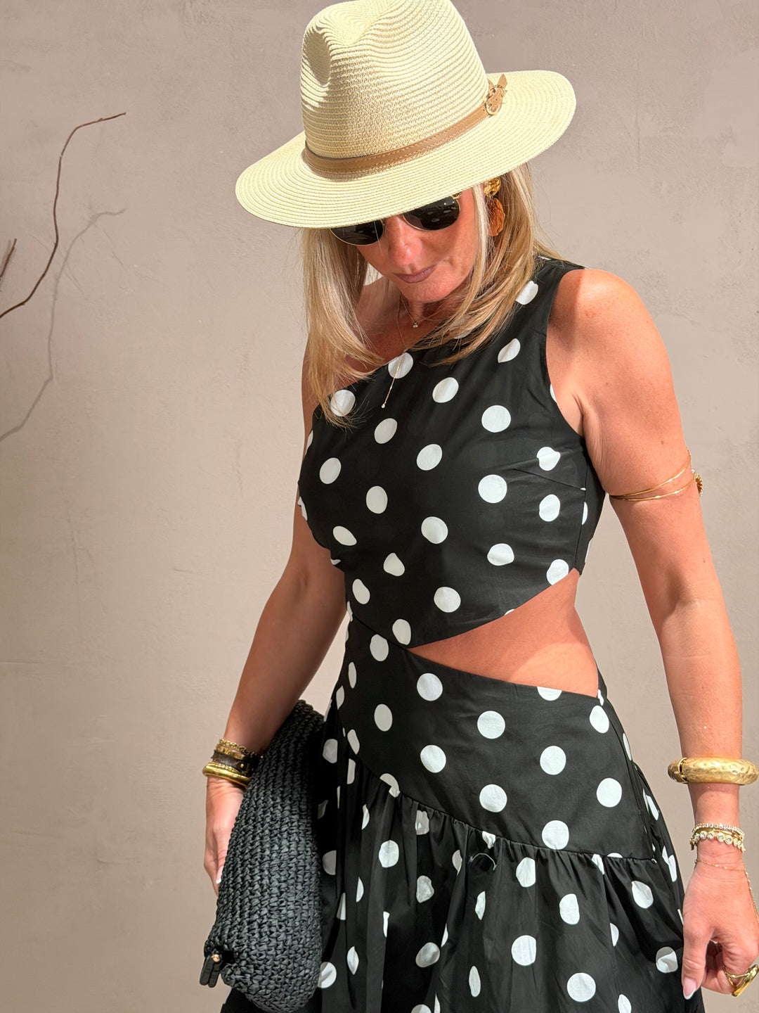 Robe asymétrique à pois Noir M7566