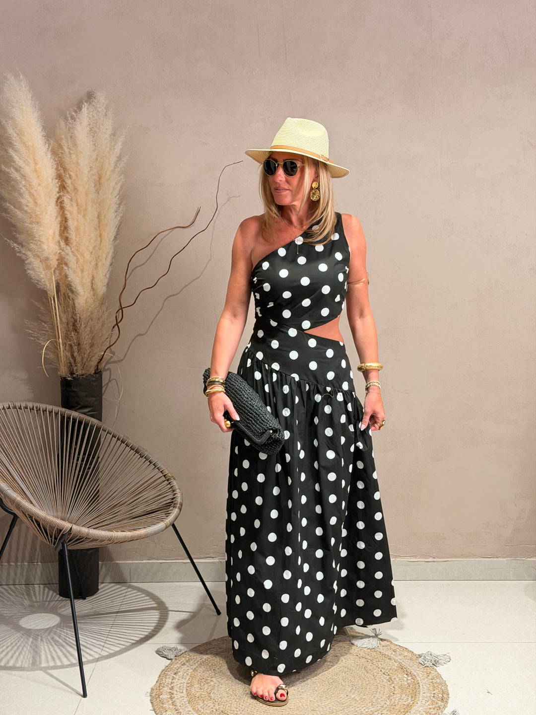 Robe asymétrique à pois Noir M7566