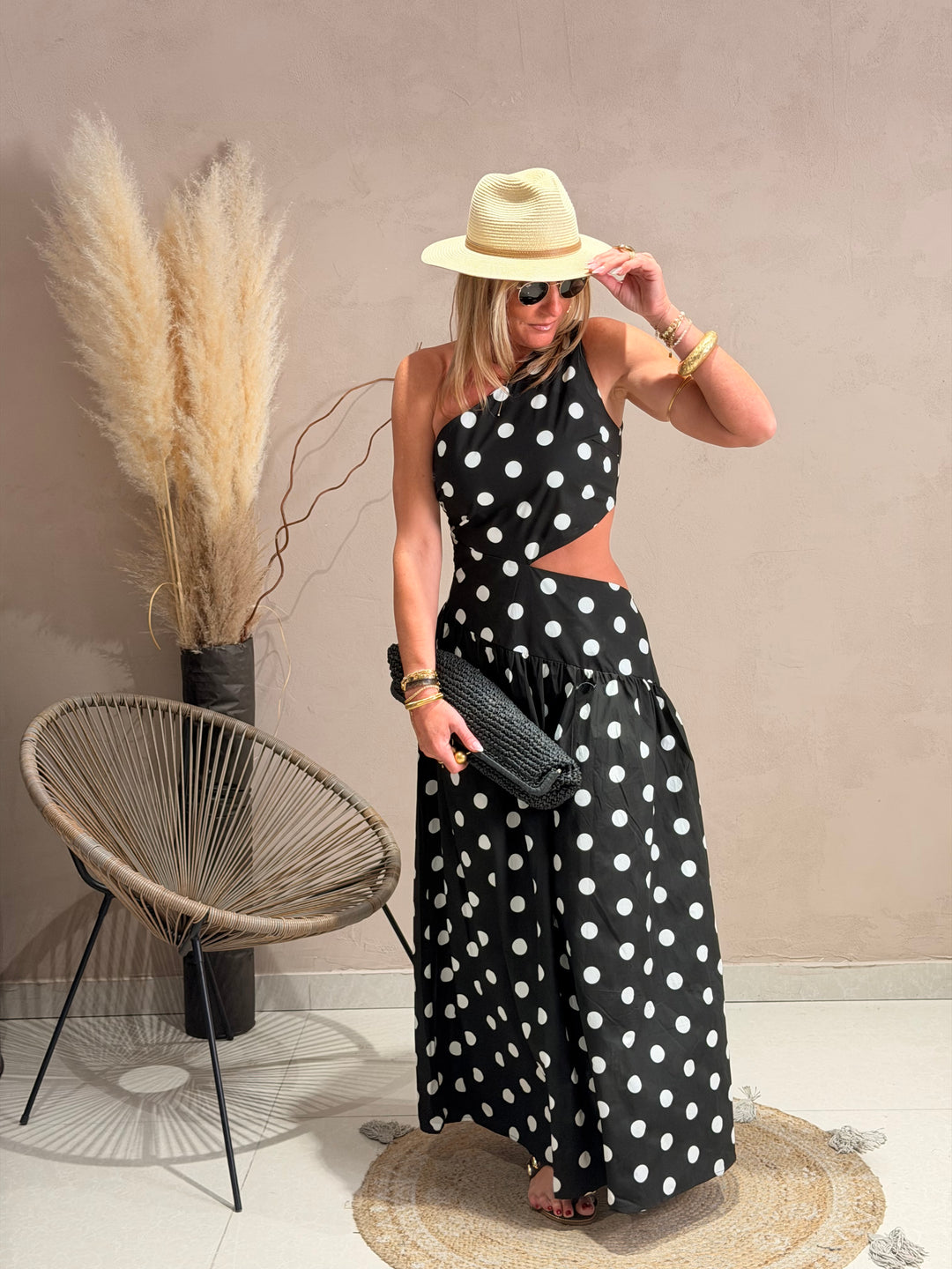 Robe asymétrique à pois Noir M7566