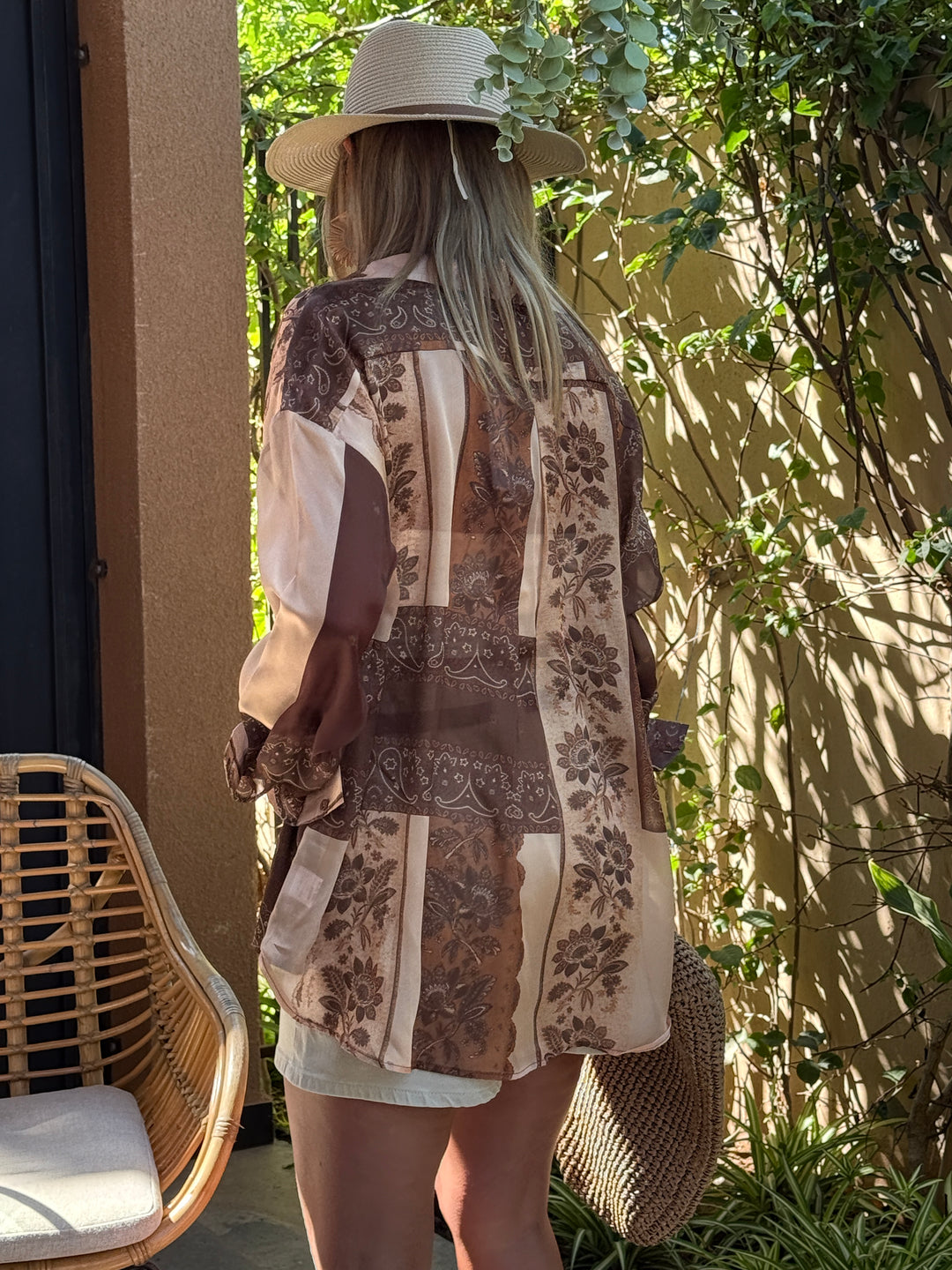 Chemise soie imprimée camel 11689