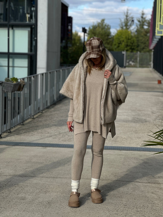 Ensemble maille beige pull loose +legging 909