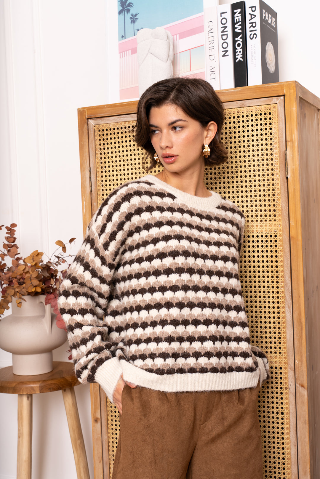 Pull motif taupe/choco 1868