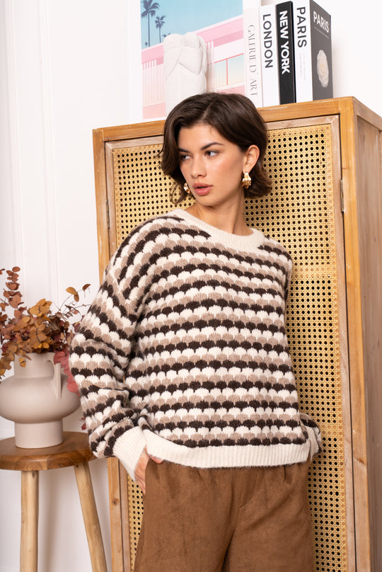 Pull motif taupe/choco 1868