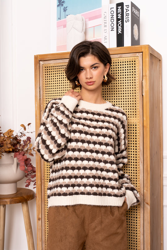 Pull motif taupe/choco 1868