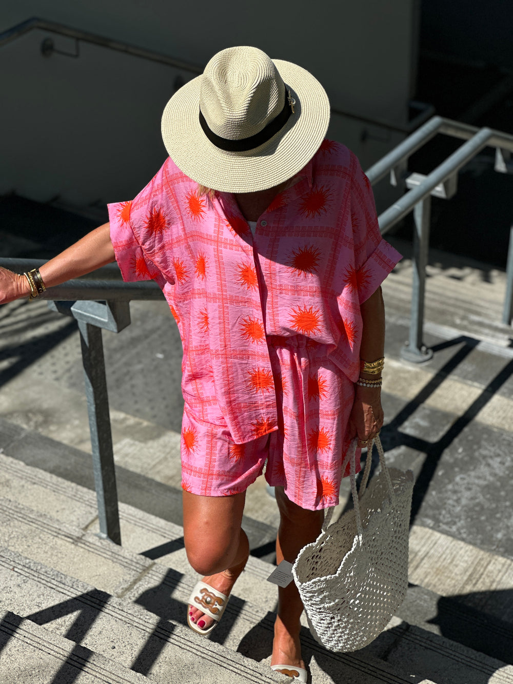 Ensemble chemise short rose soleil orange