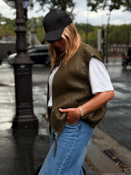 Veste similicuir sans manches vert