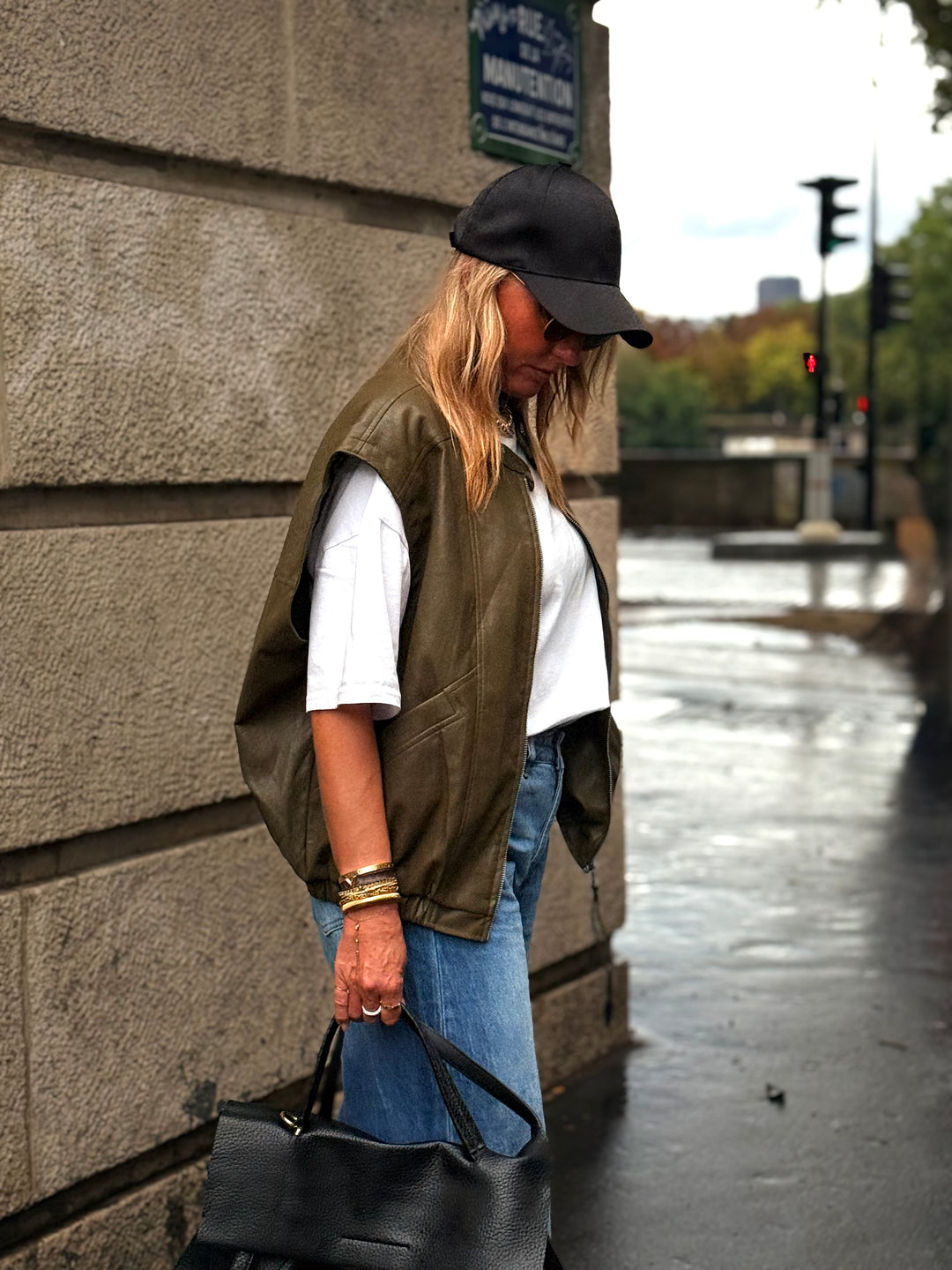 Veste similicuir sans manches vert