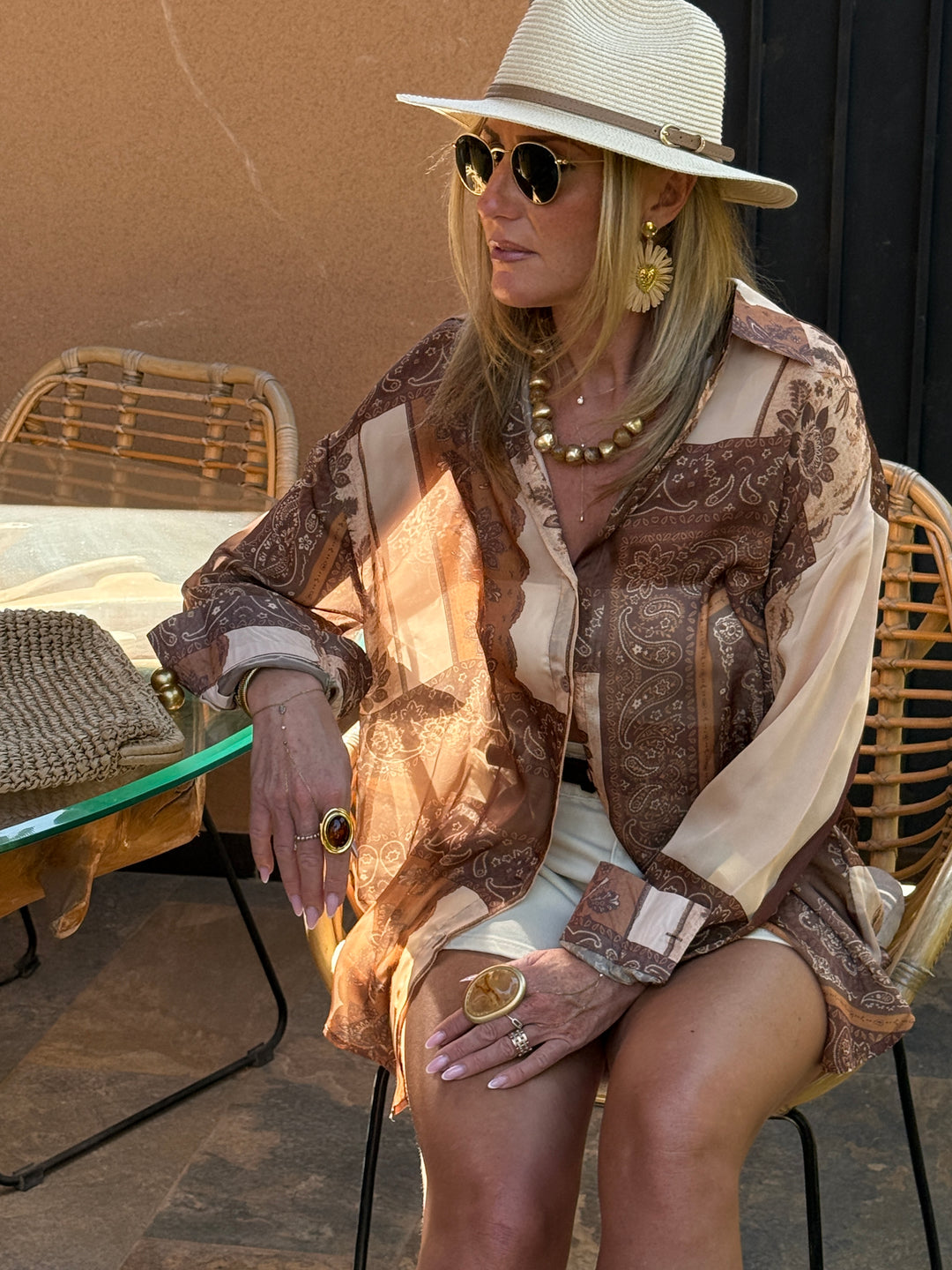 Chemise soie imprimée camel 11689