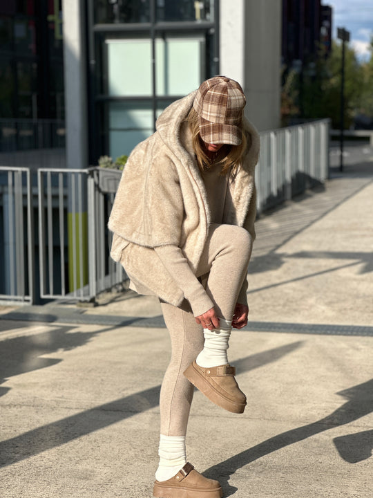 Ensemble maille beige pull loose +legging 909
