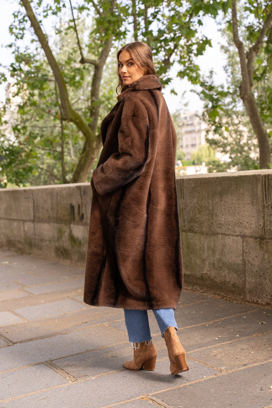 Manteau fourrure longue Véronique Coffee V063