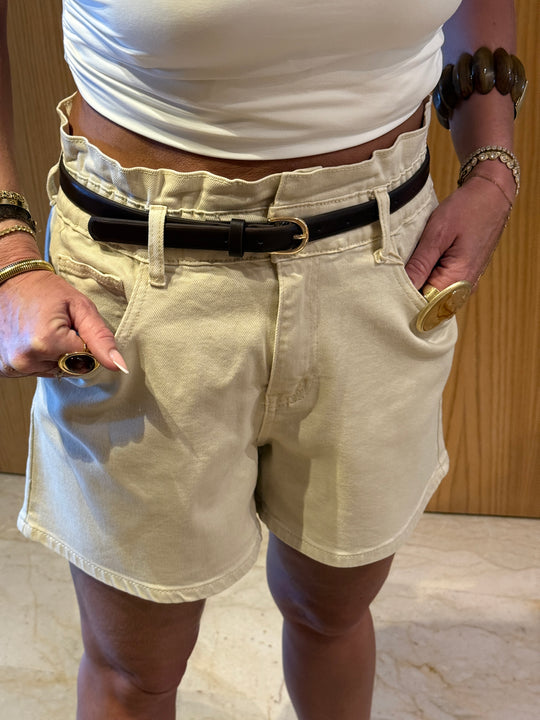 Short jean Beige avec ceinture  DH0038