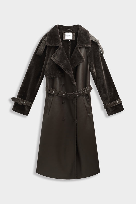 Manteau moumoute cuir CV2193 choco