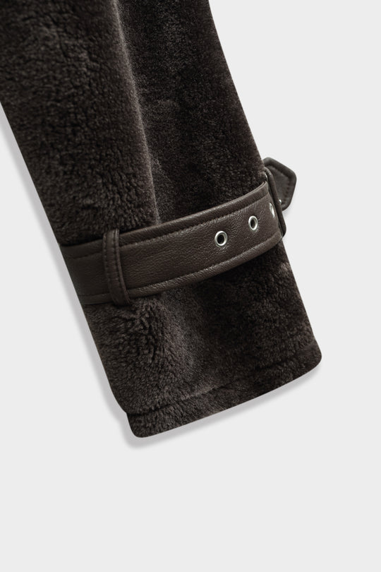 Manteau moumoute cuir CV2193 choco
