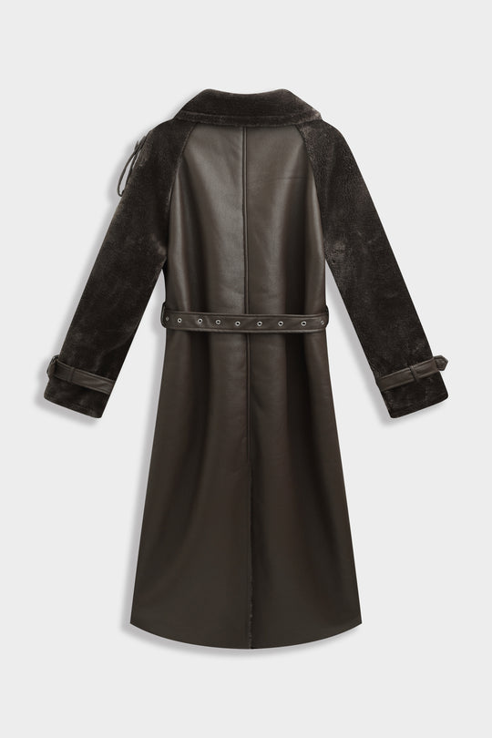 Manteau moumoute cuir CV2193 choco