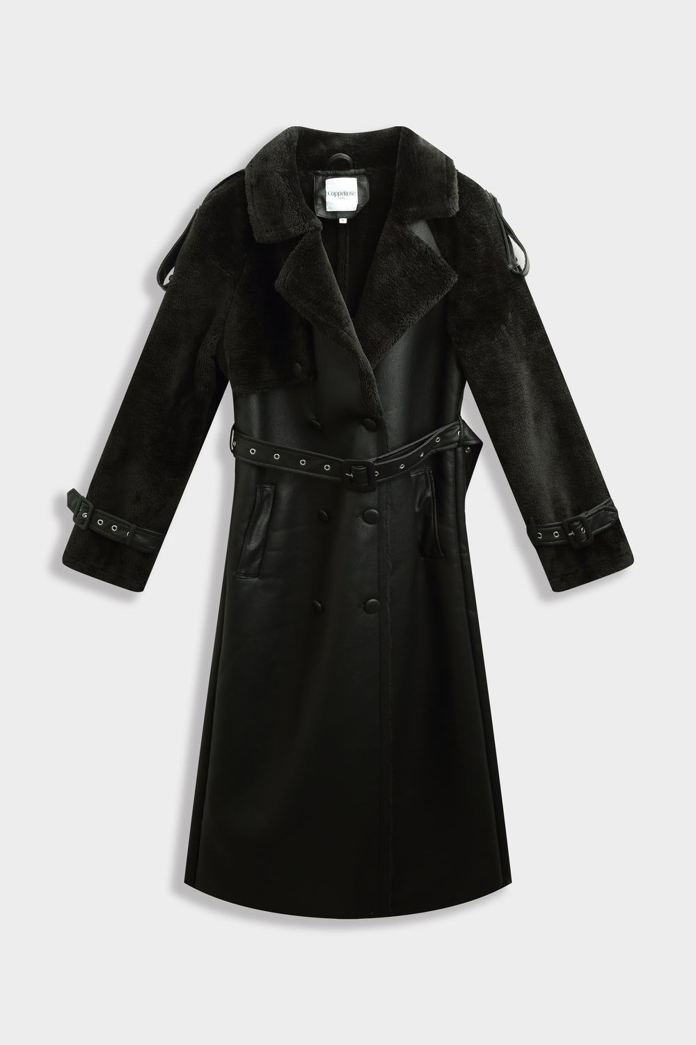Manteau moumoute cuir CV2193 noir
