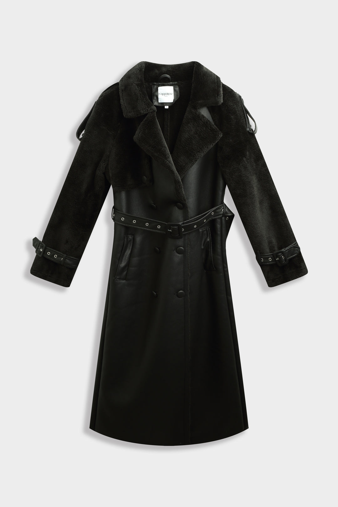 Manteau moumoute cuir CV2193 noir
