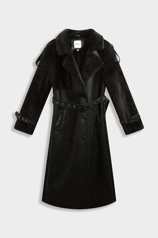 Manteau moumoute cuir CV2193 noir