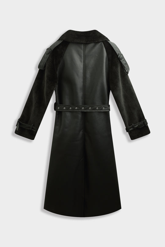 Manteau moumoute cuir CV2193 noir