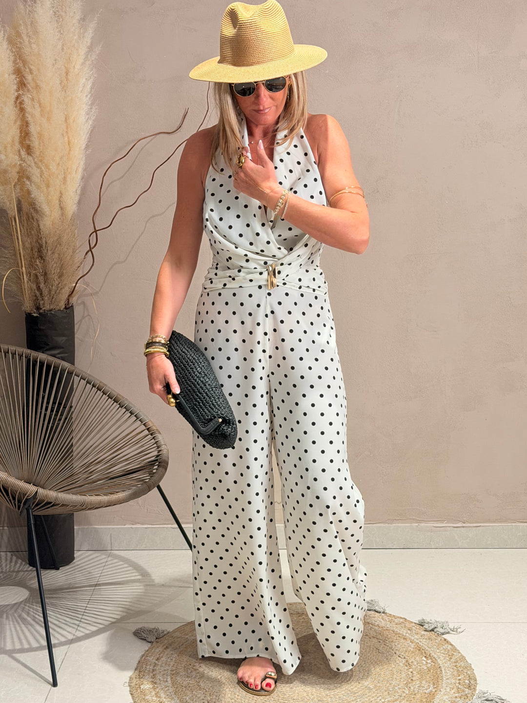 Combinaison à pois Ecru M7567