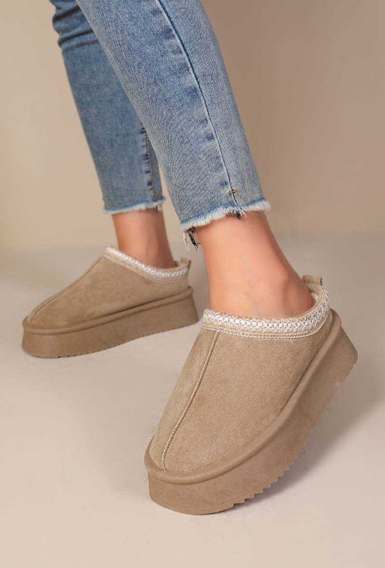 Mules taupe plateforme pu-10