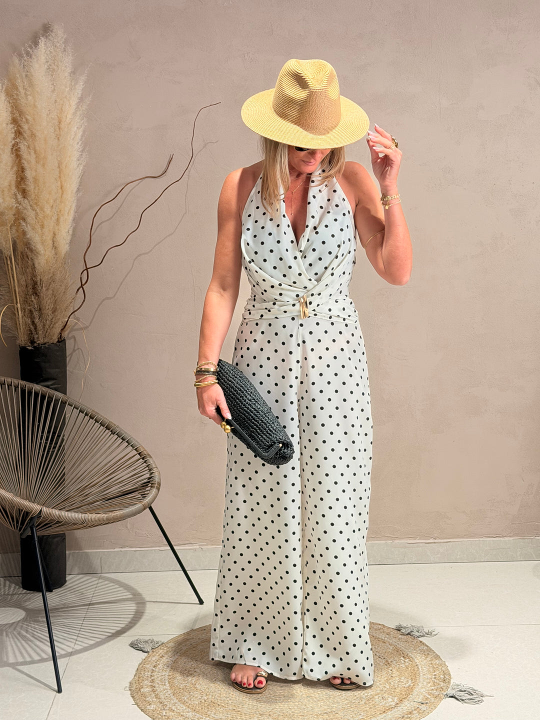 Combinaison à pois Ecru M7567